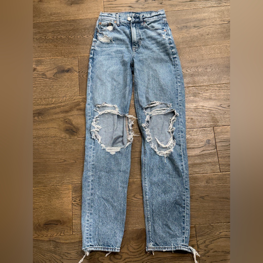 American Eagle highest rise baggy straight distressed jeans
